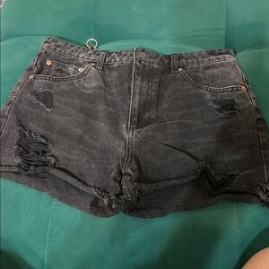 Women's Black Distressed Denim Shorts